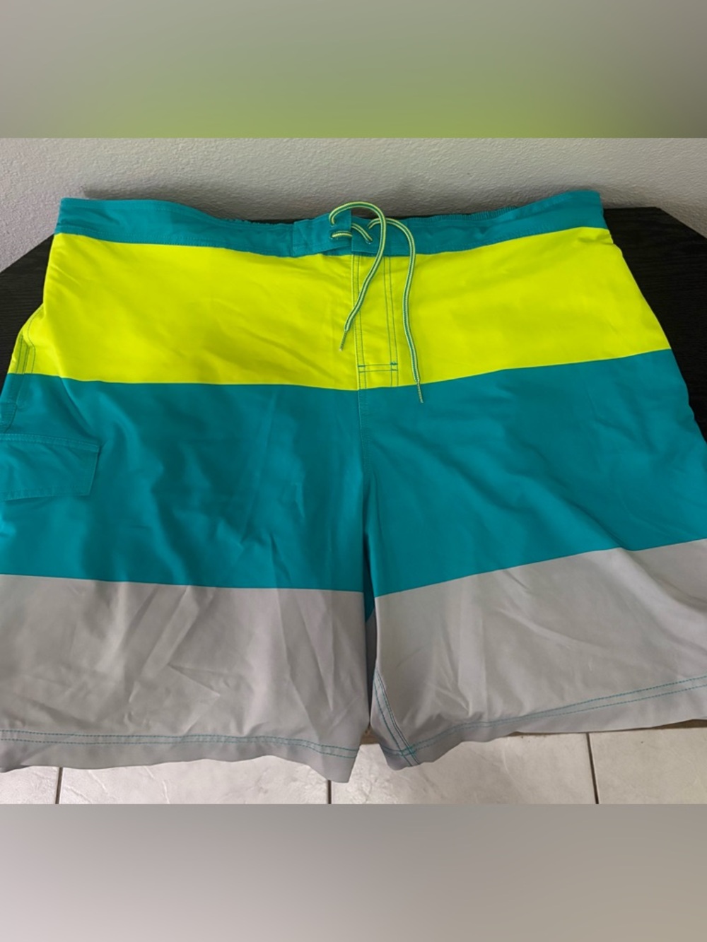 NWOT George blue yellow gray striped 3XL mens swim trunks